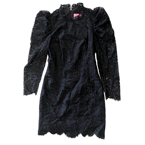 Lilly Pulitzer Averi Lace Embroidered black mini mock neck long sleeve size 00 - Picture 8 of 11